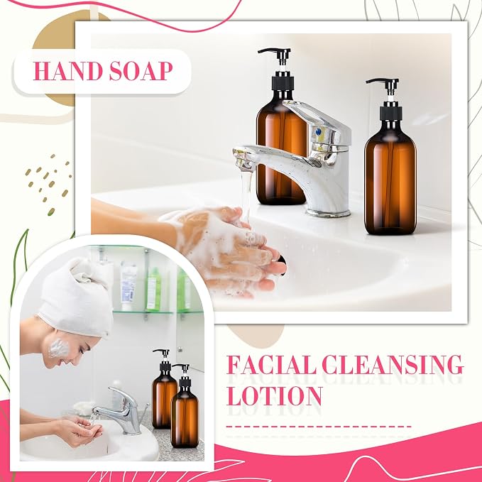 Tessco for you 24 Pcs Amber Soap Dispenser 8.5 oz Empty Plastic Pump Bottles Refillable Shampoo Container for Hand Sanitizer Soap Lotion Body Wash Conditioner Bathroom Kitchen Travel