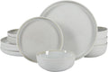 Gibson Elite Tahoe Sunset 12 Piece Stoneware Reactive Glaze (Service for 4) Ceramic Plates and Bowls Dinnerware Set - Cream White