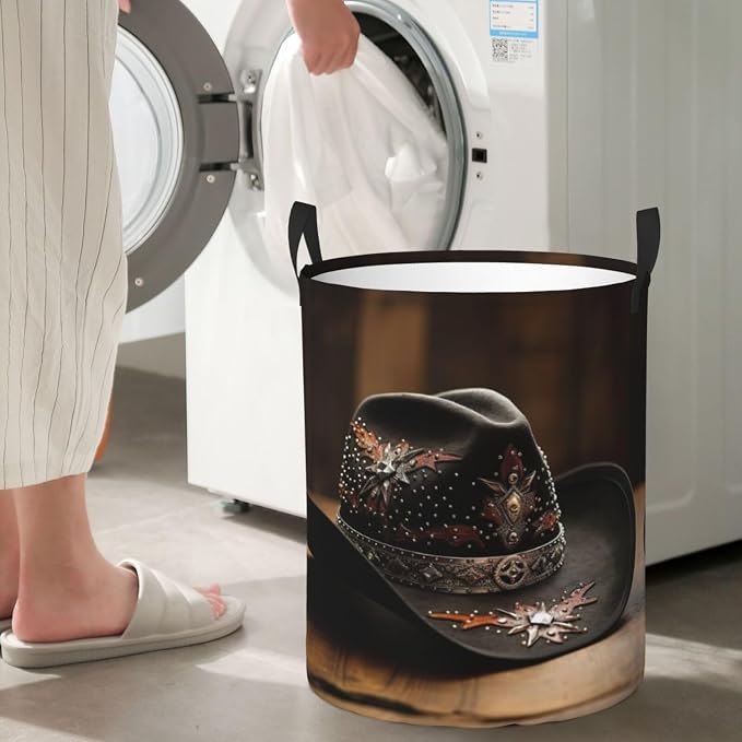 American West Rodeo Hat Large Foldable Laundry Basket Hamper,Storage Basket Bin With Handles,For Bathroom,College
