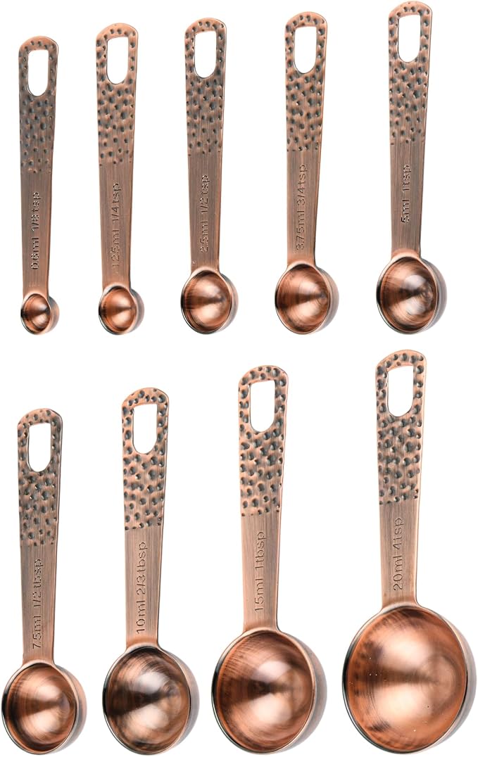Copper Measuring Cups and Spoons Set 19 for Kitchen and Baking, Dry & Liquid, Metal Metric&US Measuring Cups and Spoons Set for Dry and Liquid