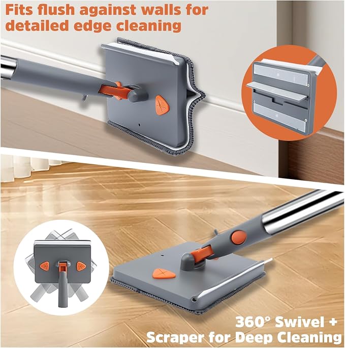 UIMO Wall Cleaner Mop with 94" Long Handle, Triangle Head Scrubber | 2-in-1 Triangle & Rectangle Head with Squeegee, 10 Washable Pads for Walls, Ceilings, Windows, Glass and Hard-to-Reach Areas