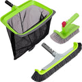 Sepetrel 3-Piece Pool Cleaning Kit (No Pole), 17.5" Aluminum Wall Brush, Leaf Skimmer Net with Rubber Edge and 90° Rotatable Scrub Brush for Above Ground Pools and Vinyl Liners