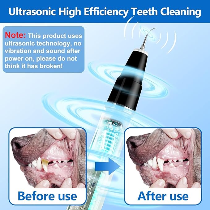 Ni-SHEN Plaque Remover for Teeth - Pet Ultrasonic Cleaner - Teeth Cleaning Kit for Tartar and Stains - Suitable for Dogs and Cats (Black)
