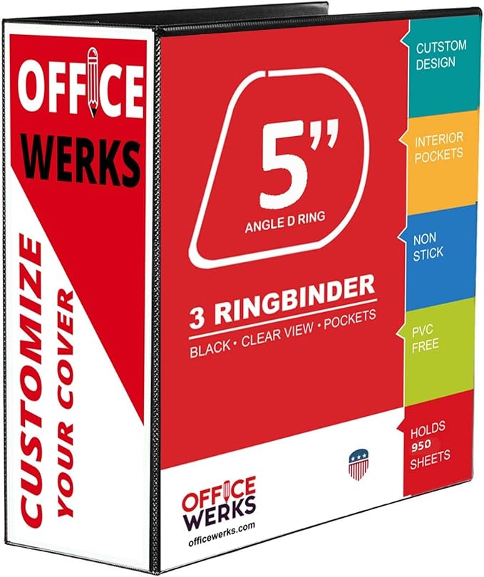 3 Ring Binder, Professional D Ring Binder 5 Inch, Presentation Folder for Standard Pages 8.5 x 11 with Pockets, Durable and Strong Black Binder (4 Pack)