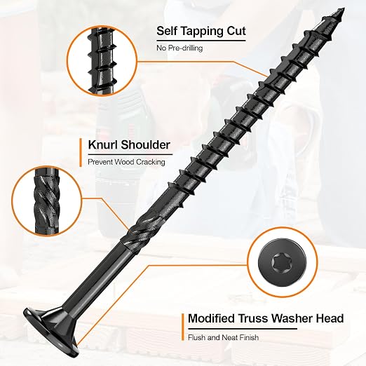 #10 x 3-1/2” Deck Screws, 1000Pcs Star Drive Wood Screws | Rust Resistant Timber Screws for Timber/Log/Landscaping Wood, T25 Star Bit Included, Black