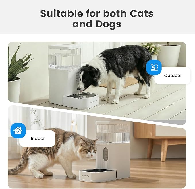 Gardner Pet 2.9 Gallon Automatic Dog Water Bowl Dispenser 11L Gravity Water Feeder with Stainless Steel Bowl & Maifan Stone Filter, BPA-Free for for Cats and Dogs (White, 2.9 Gallon)