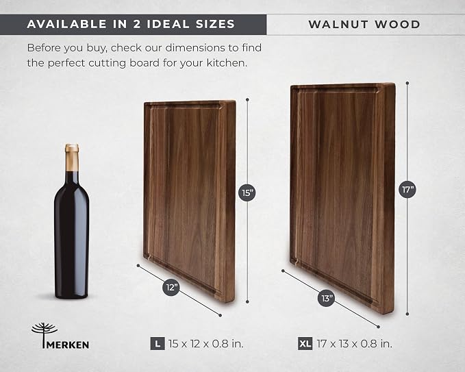 Walnut Wood Cutting Board – 17"x13" Butcher Block – Reversible Chopping Board with Juice Groove – For Meat, Cheese, Veggies, Charcuterie – Knife Friendly Kitchen Essential