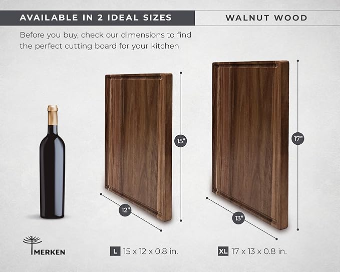 Walnut Wood Cutting Board – 15"x12" Butcher Block – Reversible Chopping Board with Juice Groove – For Meat, Cheese, Veggies, Charcuterie – Knife Friendly Kitchen Essential