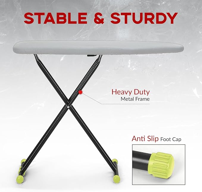 Ironing Board Full Size 54x14, RAINHOL Height Adjustable Iron Board with Thick Padded Cover and Smart Hanger, Heavy Duty Foldable Ironing Table with Silicone Pad Iron Rest, Gray