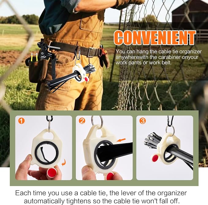 Stainless Steel Cable Tie Gun Kit：With 300pcs Uv Resistant Black Metal Zip Ties Heavy Duty Outdoor (150 Each of 8, 12 Inch) Adjustable Fastening Cutting Tie Tool Sets，for Chainlink Fence，Exhaust Wrap
