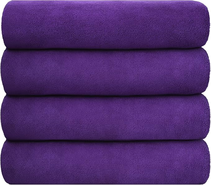 JML Microfiber Bath Towels, 4 Pack, 30" x 60", Violet | Oversized, Ultra Soft, Super Absorbent, Fast Drying, Perfect for Bathroom, Shower, Sauna, Yoga, Gym