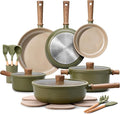 CAROTE 21pcs Ceramic Cookware Set Nonstick Pots and Pans set, Induction Cookware Set Kitchen Cooking Sets, Pot and Pan Non Stick w/Frying pan (PFAS Free), Green