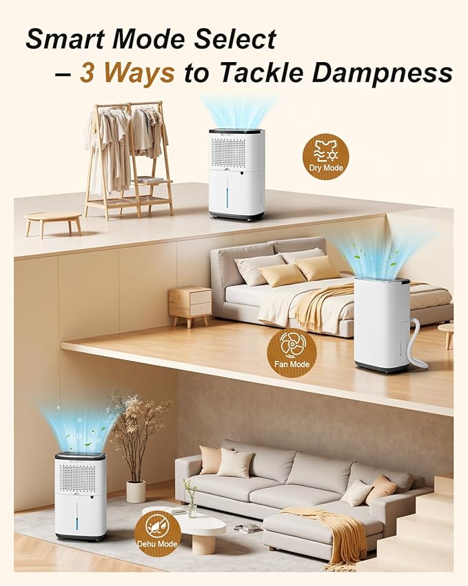 3000 Sq. Ft. Dehumidifier for Basement, Update 30 Pint Quiet Dehumidifiers for Home with Drain Hose, Smart Humidity Control, 24H Timer & Child Lock, Ideal for Large Rooms, Bedroom, Garage