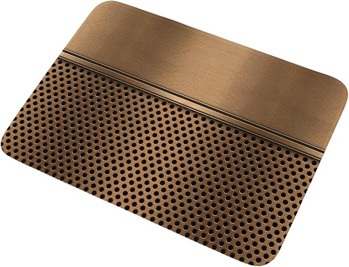 Brown Metal Hole Bathroom Rugs Non Slip Washable Bath Mat Absorbent Low Pile Front Door Mat Modern Copper Net Eye Hole Pattern Indoor Doormat for Kitchen Entryway Shower Decor Accessories 19.7"x31.5"