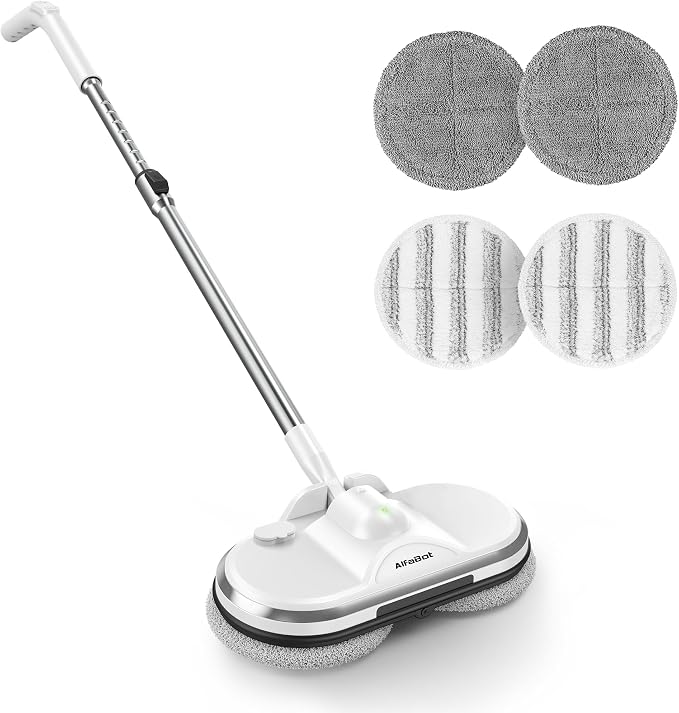 Cordless Electric Mop, WS24 Cordless Spin Mop for Floor Cleaning, Lightweight & Rechargeable Floor Cleaner with Water Sprayer and LED Headlight for Hardwood and Tile Floors, White