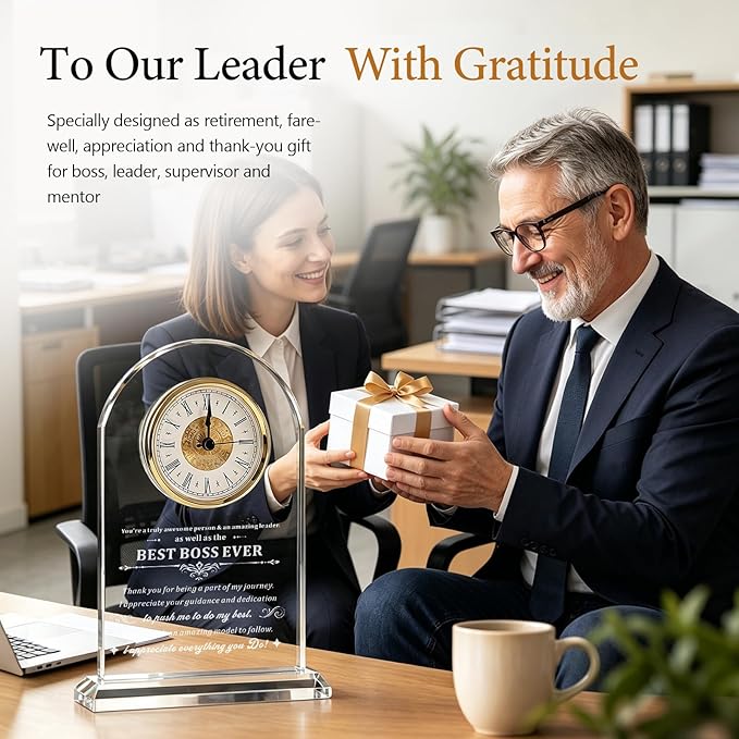 Elegant Glass Table Best Unique Boss Gifts for women,men,Appreciation Thank You Great Boss Day Birthday Ideas for Boss Office Farewell Retirement Birthday Gifts (Battery not Included) (Boss gifts)