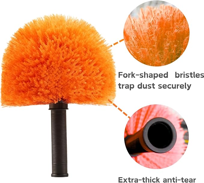 9pcs Screw on Webster Cobweb Duster Head for Pole | Spider Web Remover Brush | Cobweb Duster Head Attachment | Fits Standard 3/4 inch Threaded Poles (Orange)