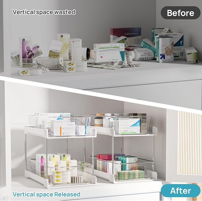 Vtopmart 4 Pack Plastic Bathroom Under Sink Pull-Out Organizer (S-Standard, White)