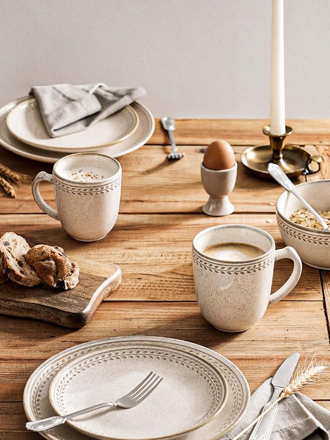 LE TAUCI Coffee Mugs 18 oz,Ceramic Mug Set, Embossment Cups for Latte, Hot Tea, Cappuccino, Mocha, Cocoa,Suit For Housewarming Wedding- 3.9 inch, Set of 6, Birch