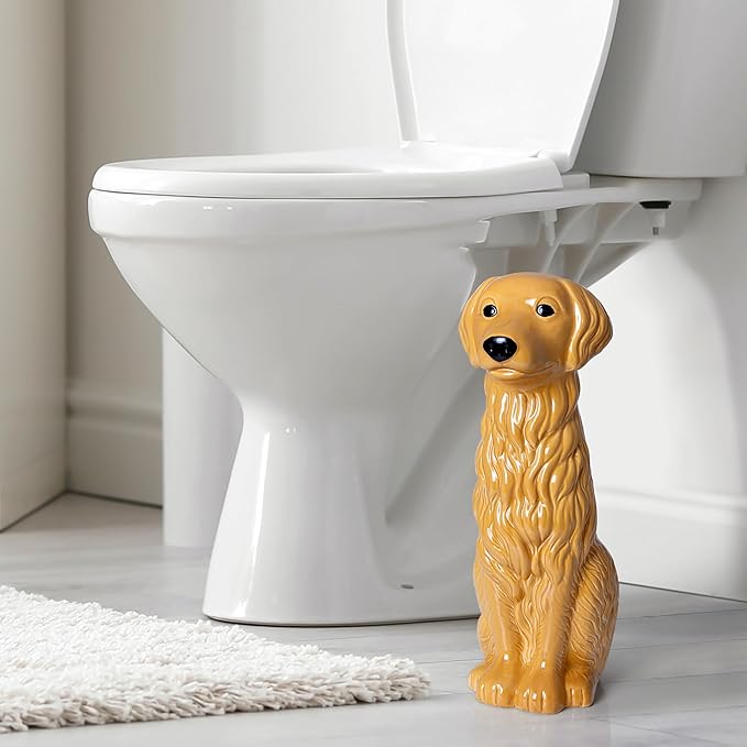 Golden Retriever Ceramic Toilet Brush Holder with Plastic Brush Set by Allure Home Creation