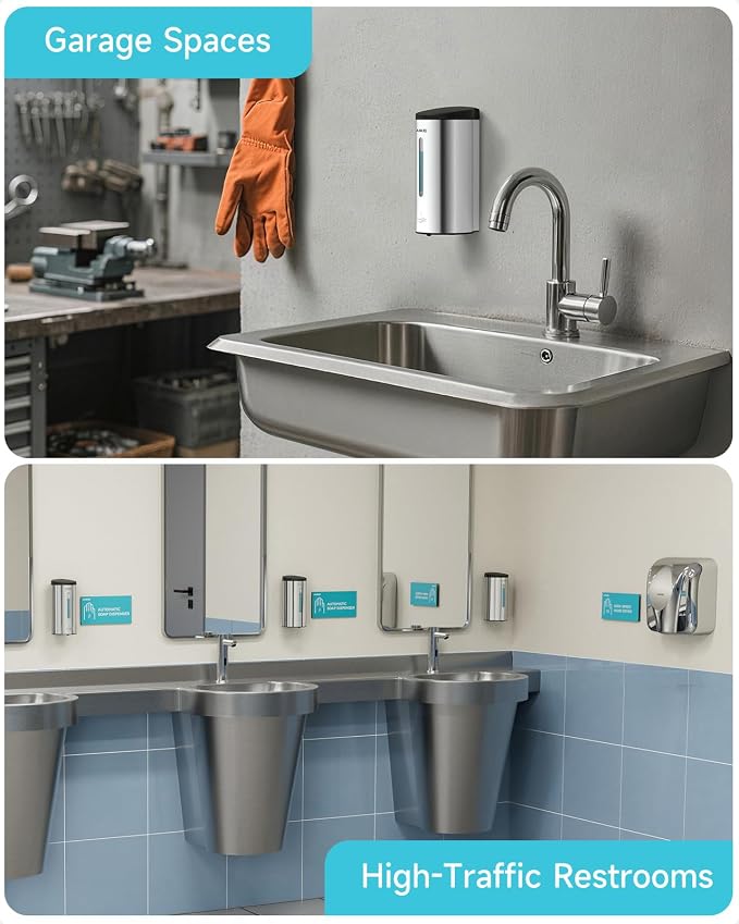 AIKE Automatic Liquid Soap Dispenser,25oz Capacity for Bathroom,Polished | No-Drill and Screw Wall Mount Install Design for Space-Saving,4*AA batteries(Not Included) Ensure Long Standby,Model AK1205E