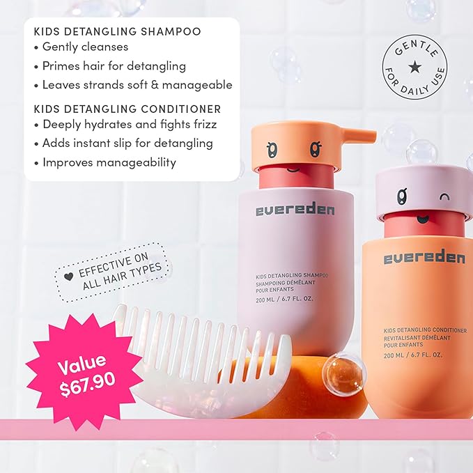 Evereden Kids Haircare Set: Hair Detangling Shampoo & Conditioner for Children Ages 3+, Plant Protein Peptides & Argan Oil, Vegan, Free from Sulfate, Paraben, Phthalate & Petrolatum