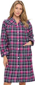 Casual Nights Women's Floral Snap Front Flannel Duster Long Sleeve Lounger Dress