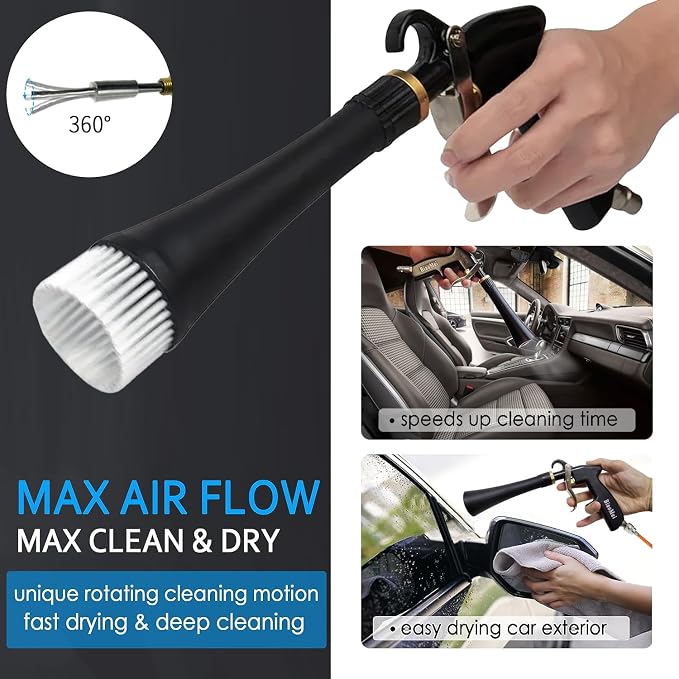 Air Blow Gun Car Interior Cleaning Gun High Pressure Car Detailing Cleaning Tool with Nozzle and Auto Detailing Dusting Brush for Quickly Blasts Dirt and Dust from Surface