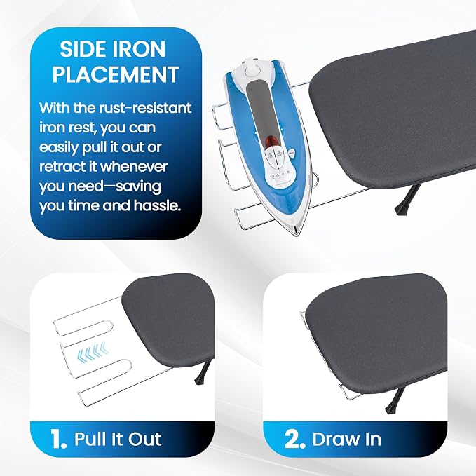 Metal Mesh Panel Tabletop Ironing Board | Foldable Iron Board | Heavy Duty Small Iron Board with Heat Resistant Cover and 100% Cotton 8mm Thicken Pad (Grey)