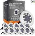 INCX 12 Pack 4.6 Inch Solar Ground Lights Outdoor, Waterproof, Cold White | 8 LEDs, 600mAh Ni-MH battery, 8-10 hr runtime, stainless steel and ABS body, garden lights for pathways, lawns and driveways
