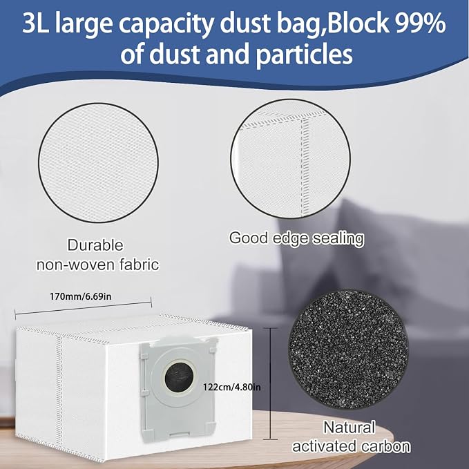 Replacement Accessories kit Compatible with Ecovacs X8 Pro Omni/Yeedi S14 Plus Vacuum Cleaner Robot Parts 2 Main Brush 6 Side Brushes 4 HEPA Filters 4 Roller Mop Cloth 6 Dust Bags