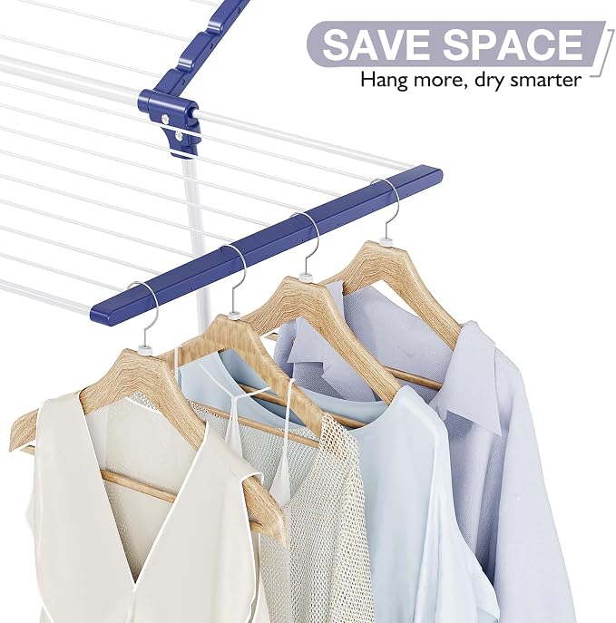 APEXCHASER Clothes Drying Rack - Foldable Laundry Rack Indoor Outdoor, Gullwing Drying Rack Clothing with 10pcs Clips + Bag, Collapsible Space-Saving Clothes Rack for Drying Towels, White