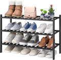 viewcare 3-Tier Black Bamboo Shoe Rack for Entryway, Stackable | Foldable | Natural, Shoe Shelf Storage Organizer for Hallway Closet, Free Standing Shoe Racks for Indoor Outdoor