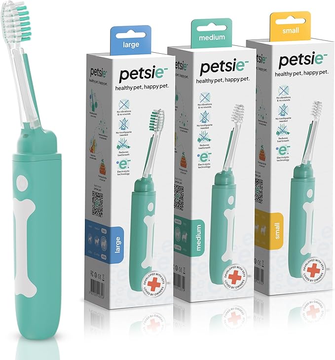 Electric Dog Toothbrush Large | Silent and Vibration-Free | Vet-Developed Electrolytic Technology | No Toothpaste Needed | Built-in Timer and App | Large Brush Head for Dogs Over 44 lbs