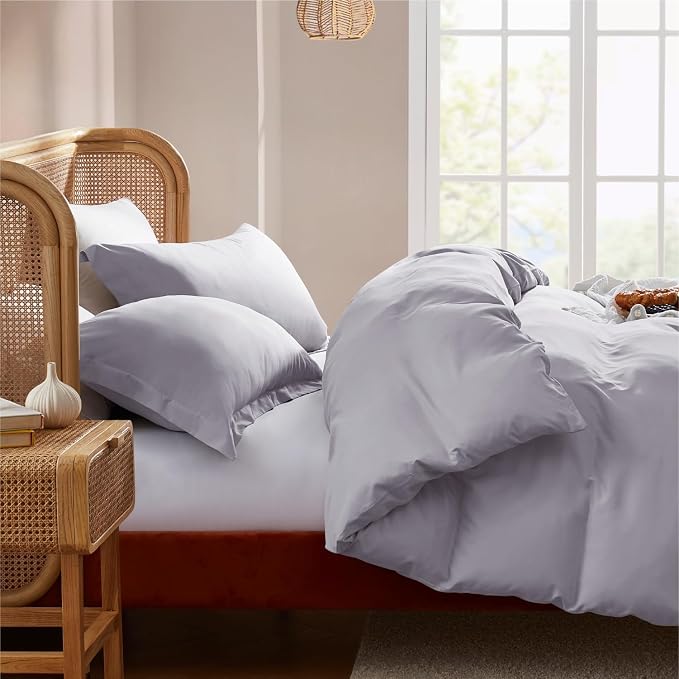 Nestl Grey Lavender Duvet Cover Queen Size - Soft Double Brushed Queen Duvet Cover Set, 3 Piece, with Button Closure, 1 Duvet Cover 90x90 inches and 2 Pillow Shams