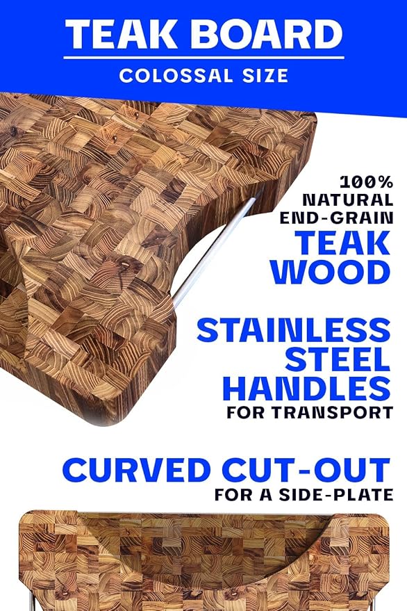 Dalstrong Massive XL Cutting Board - Lionswood End-Grain Teak - 25" x 18"-Steel Carrying Handles -Serving Board - Large Cutting Boards For Kitchen- eat Cutting Board-Two Sizes