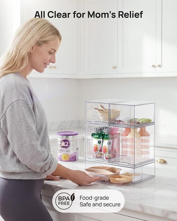 Vtopmart Stackable Storage Drawers Set of 7, Clear Plastic Organizer Bins for Baby Bottle, Beauty Supplies Storage, Ideal for Kichen Countertop, Vanity, Bathroom, Cabinet, Pantry Organization
