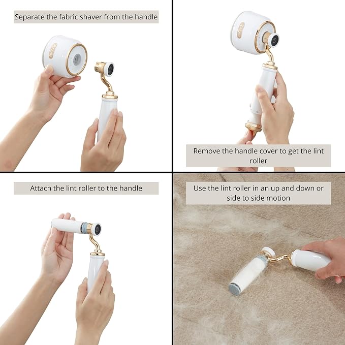 SALAV® Retro Edition Rechargeable Fabric Shaver and Lint Roller with 6-Blade System Removes Fuzz and Piling on Fabrics, with Charging Cable and Mini Brush (Pearl)