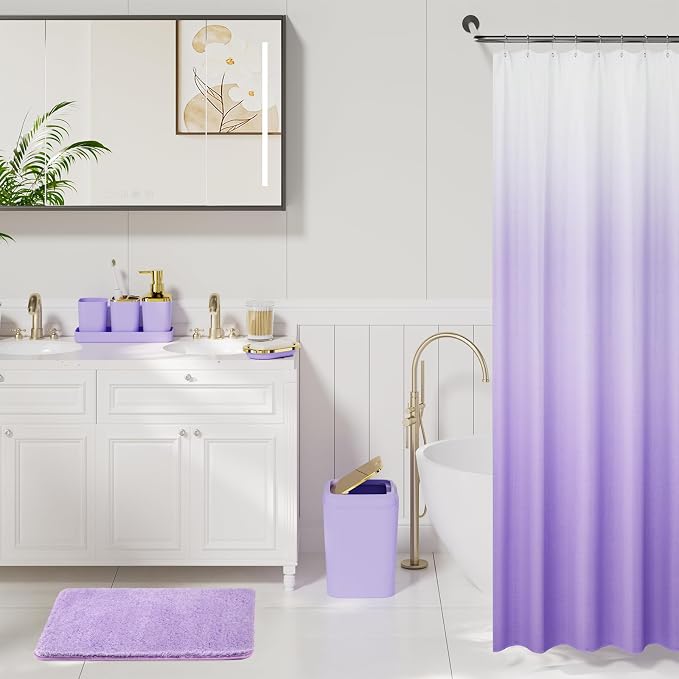 XLHOMO Bathroom Accessory Set - 24PCS Luxury Bathroom Accessories Set, Bathroom Sets with Shower Curtain and Rugs, Purple Bathroom Set with Trash Can, Toothbrush Holder & Soap Dispenser for Home Decor