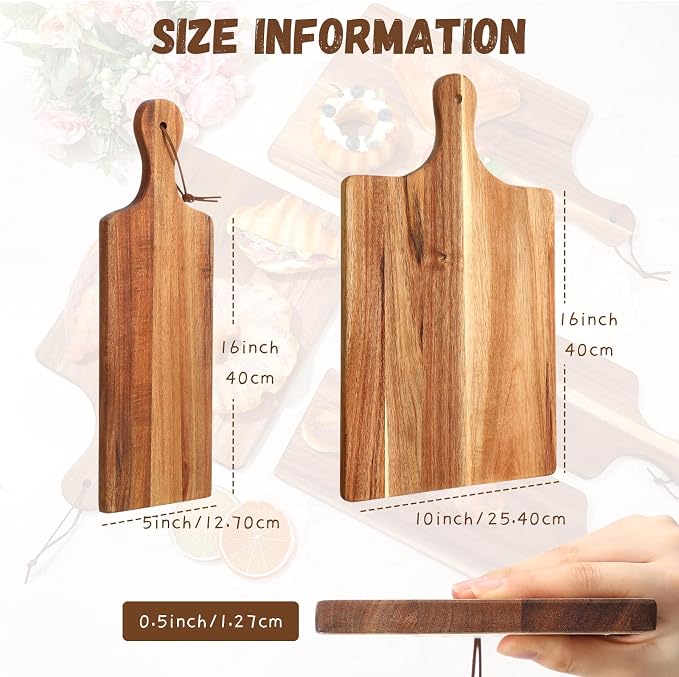12 Pcs Wood Cutting Board Set with Handle, Bulk Chopping Serving Boards 16x10 & 16x5 Inch, Charcuterie Boards for Laser Engraving, Wedding Housewarming Gift, Kitchen Supplies (Acacia)