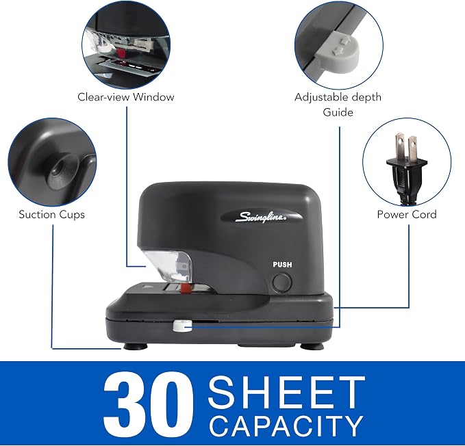 Swingline Cartridge Electric Stapler, 30 Sheet Capacity, Jam Free, includes 5000 Staple Cartridge, Black (69008)