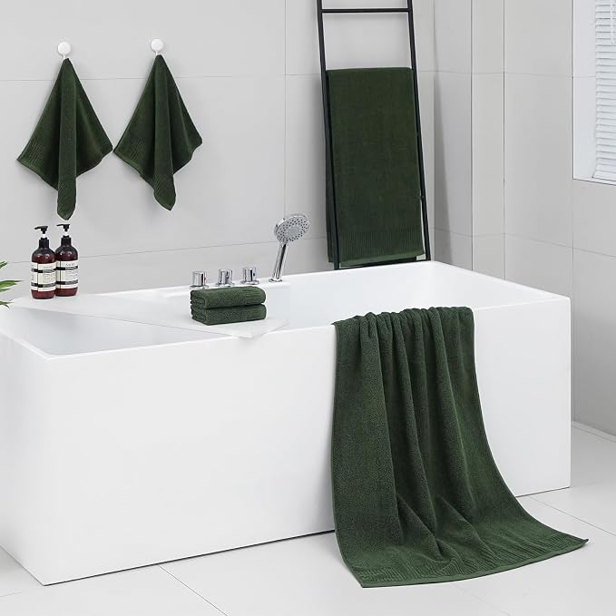 YTYC 27.5x55 Bath Towels,100% Cotton,650GSM,Olive Green,2-Pieces | Ultra Soft,Highly Absorbent, Luxury Towels for Bathroom, Gym, Spa,Pool