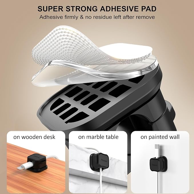 12 Pack Magnetic Cable Clip Organizer Cord Holder, Picozon Adhesive Cable Management, Wire Phone USB Charger Cable Holder, Keeper Organizer for Office Home Desktop Table - Black