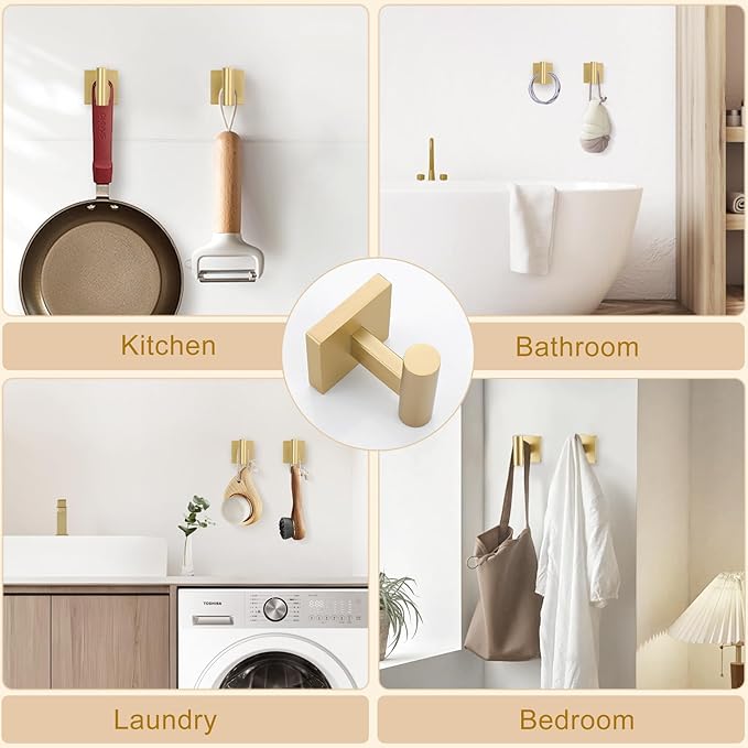 Towel Ring Set 4 Piece Bathroom Hardware Set Includes Towel Ring 2 Towel Hooks and Toilet Paper Holder Stainless Steel Wall Mounted (Brushed Gold)