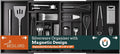 Silverware Organizer Large, Magnetic Connected Expandable 13 Slots Silverware Drawer Organizer From 21 to 37.4 Inches, Adjustable Flatware and Cutlery Holder, Bamboo Utensil Tray for Kitchen Black