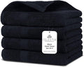 Villa Celestia Cotton Hand Towels Set of 4, 16 x 28, Oeko-TEX Certified, Quick Dry, Black