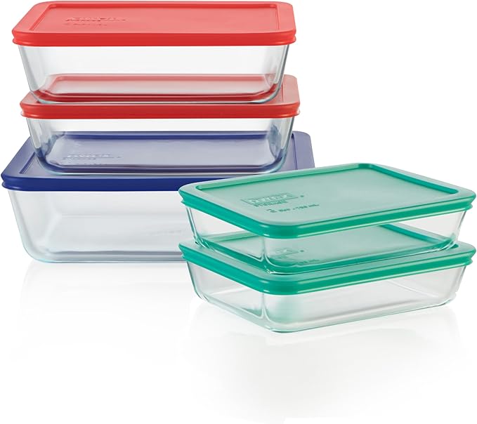 Pyrex Simply Store (5-Pack) Large Glass Food Storage Containers Set, (3, 6 & 11 Cup) Meal Prep Containers With Plastic BPA-Free Lids, Dishwasher & Microwave Safe | Meal Prep | Meal Containers | Nonporous Material | Resists Stains Or Odors | Stackable D...