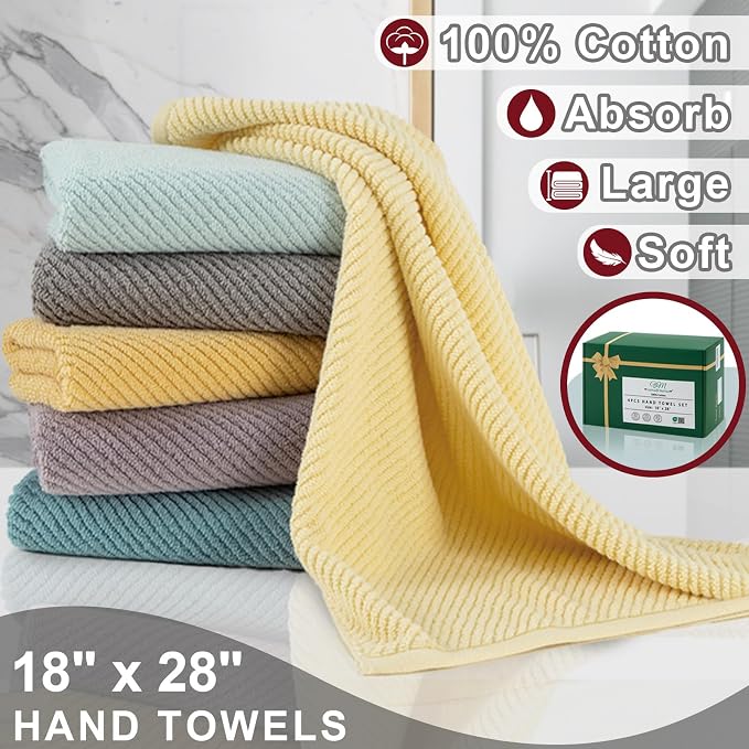 VOOVA & MOVAS Hand Towels 4PC, 100% Cotton, 18x28 in, Burgundy Red | Thick, Quick Dry, Soft, Absorbent, Bathroom Essentials, Suitable For Shower, Spa, Daily Washing