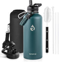 RAYMYLO Insulated Water Bottle 87 oz, Triple Wall Vacuum Stainless Steel (Cold for 48 Hrs), Leak Proof & Non-BPA, Modern Water Flask Jug with Paracord Handle & Straw Spout Lids, Dark Green