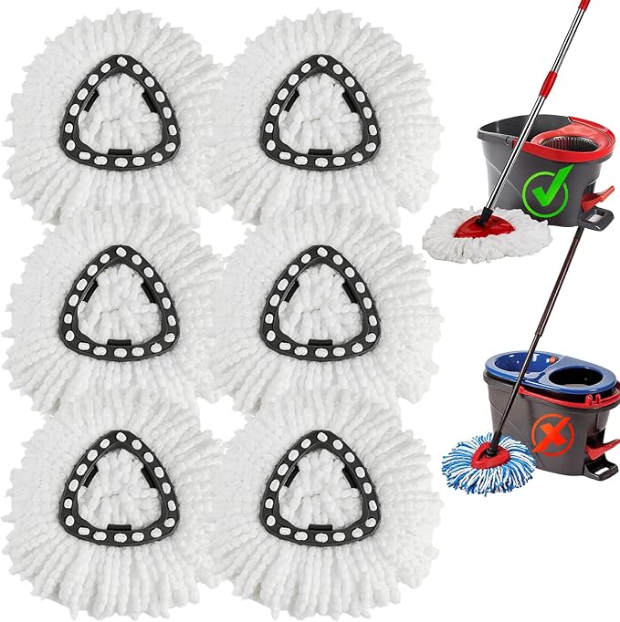 6 Pack Spin Mop Head Replacements,100% Microfiber Spin Mop Refill Compatible with OCeda Easywring 1-Tank System,360 Degree Spinning Mop Replace Head for Easy Cleaning Floor Mopping